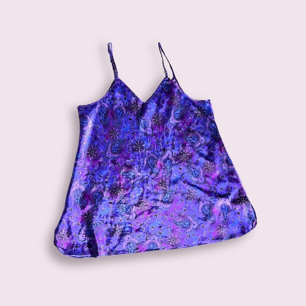 Y2k purple paisley silky slip dress